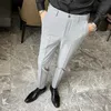 체크 무늬 비즈니스 드레스 바지 남성 공식 사무실 소셜 정장 바지 슬림 맞는 웨딩 스트리트웨어 캐주얼 바지 의상 Homme 210527