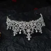 Barock Luxury Crystal Flowers Bridal Tiaras CZ Crowns Pagant Diadem Veil Tiara Headband Wedding Hair Tillbehör 210707