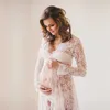 Weiße sexy Mutterschafts-Pografie-Kleider Spitze Fancy Schwangerschafts-Shooting-Kleid Lange Frauen Maxi-Kleid für schwangere PO-Prop 210922