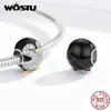 WOSTU 925 Sterling Silver Chubby Penguin Perle Zircon Noir Charms Fit Original Bracelet Collier Pour Femmes Beaux Bijoux CTC126 Q0531