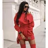 DeRuiLaDy Sexy Slim High Waist Lace Up Mini Dress Winter Fall White Black O-neck Long Sleeve Dresses For Women Vestido De Mujer 211110