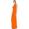 Sommer Mode Elegante Frau Bandage Kleid Sexy Rundhals Sleeveless Strumpfhosen Orange Lange Promi-Party 210527