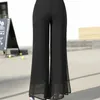 Women's Summer Wide Leg Long Trousers Casual Vintage High Waist Chiffon Side Split Loose Bohemia Skirt Pants Capris Solid 210915