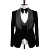 Black Velvet One Button Męskie Garnitury 3 Sztuk Groom Tuxedos Suit Shaw Lapel Costume Homme Groomsmen (Kurtka + Spodnie + Kamizelka) 1