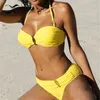 Vit push up woman baddräkt sommarstrand sexig bikini set fast simning för kvinnor badkläder bandeau badning 2202269998649