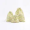 Storage Bags Printed Cotton And Linen Bundle Rope Drawing Gift Candy Bag Yellow Green Pink Blue Simple Package