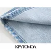 kpytomoa女性シックファッションハイウエストデニムミディスカートヴィンテージジッパーフライポケットフロントベントメスファルダスミュージャー210306