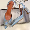 Escarpins bleus en Satin de soie pour femmes, grande taille 41 42, bout pointu, strass, cristal, talons hauts, chaussures à enfiler, escarpins de mariage, sandales K78
