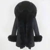 Oftbuy водонепроницаемая длинная Parka зимняя куртка женщины настоящая шуба пальто натуральный меховой воротник капюшона толстая теплая уличная одежда съемный 211129