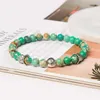 Braccialetti elasticizzati fatti a mano da uomo con fili di perline, 6 mm, diaspro imperiale verde, colore argento, braccialetto con ciondolo loto artigianale, buddismo, equilibrio yoga