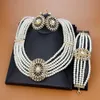 Sunspicems Algeria Morocco Gold Color Pearl Bead Necklace With Earring Bracelet For Women Indian Bridal Wedding Jewelry Sets H1022