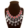 Bohemia Resin Gems Dangle Coin Tassel Statement Necklace Turkish Gypsy Ethnic Tribal Jewelry