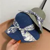 Cappello da pescatore estate donna con personalità del nastro Pieghevole Pieghevole Protezione del sole UV Cappucci di paglia di modo largo cappelli di paglia