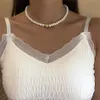 Goth Moda Imitacja Pearl Choker Naszyjnik Dla Kobiet Dziewczyna KPOP Elegancki Akrylowy Koralik Naszyjnik Ślub Boho Biżuteria 2021