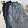 Yuoomuoo högkvalitativ mjuk vintage pojkvän jeans för kvinnor elastisk midja mamma svart hajuku långa denim byxor 210629