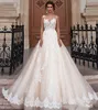 Transparent Neckline Wedding Dress Lace Pearl Gown Sexy Back Moderately Bridal Retro Mila Nova Champagne Princess Vestido De Novia