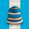 slouchy beanie for men Striped knitted autumn and winter cloth label woolen hat student cold hats