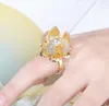 Ring Vrouwen Mode 14K Gold Plating Ringen voor Vrouw Rose Golden Silver Bling Cubic Zirconia Bloem Verstelbare Dames Ring Hip Hop Sieraden