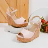 Meotina Women Sandals Shoes Wedges Super High Heel Sandals Buckle Peep Toe Ladies Footwear Summer Pink Black Big Size 43 210608