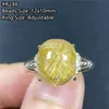 Big Natural Gold Rutilated Quartz Ring voor Vrouwen Man Geluk Kralen Zilveren Wealth Crystal Gemstone Verstelbare Sieraden AAAAA 211217