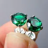 Stud Classic Round Emerald Screw Back Earrings 925 Sterling Silver Green Crystal Zircon For Women Jewelry Wedding Gifts9954019