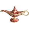 22 cm Élégant Vintage En Métal Sculpté Aladdin Lampe Éclairage Thé Huile Pot Décoration Chiffres Économie Collection Arts Artisanat Cadeau 210727