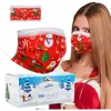 Masques jetables pour adultes Père Noël Bonhomme de neige Arbre de Noël Masque de protection de dessin animé Masque facial unisexe Fournitures de fête de Noël Cadeau de promotion ZL0007