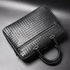 Men Bags Mini Briefcase Handbags Leather Laptop Bag Cowskin Genuine Leather Woven Commercial Business Men's Bags Small size239L