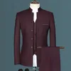 2021 Moda Masculina Casual Boutique Branco Levante-se Collar Estilo Chinês 3 Pcs Conjunto De Terno Slim Fit Blazers Casaco Casaco Calças Colete X0909