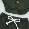 Sonbahar 2 adet Bebek Kız Erkek Unisex Giyim Setleri Bebek Yenidoğan Katı Renkli Waffle Uzun Kollu Hoodies Tulum Tie-Up Pantolon G1023