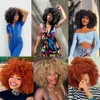 Kort hår afro kinky lockig peruk med lugg för svarta kvinnor syntetiska blandade brun och blond glueless cosplay peruker värmemotståndsfaktorisk hem