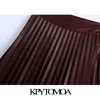 kpytomoa女性シックなファッションフェイクレザープリーツ非対称ミディスカートヴィンテージハイウエストサイドジッパーメススカートMujer 210306