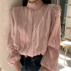 Vintage Patchwork Lace Shirts OL Stand Vrouwelijke Kantoor Dame Chic Losse Mode All Match Streetwear Blouses 210525