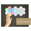 Quantum Light Touch Sensor Ночные огни Пульт дистанционного управления Батареи с батареями LED Hexagon Лампы DIY Модульная Настенная Лампа Креативный Домашний Декор Цветное освещение