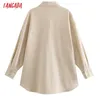 Tangada Women Beige Thick Coats Jacket Loose Long Sleeves Pocket Ladies Elegant Autumn Winter Coat QJ38 210609