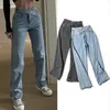 Calças jeans retas femininas jeans de cintura alta jeans soltos namorado para mulheres calças de perna larga jeans baggy azul