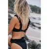 Solidna Czarna Biała Bikinis Thong Sexy Kobiety Summer Swimwear Bikini Zestaw Bandeau Wzburzyć Thong Beach Nosić kostium kąpielowy 210604