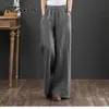 Kadınlar Pamuk Keten Pantolon Rahat Artı Boyutu Yüksek Belediler Pantolon Turuncu Geniş Bacak Gevşek Pantolon Kadın Gri Zarif Streetwear 210707