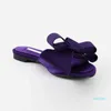 Wearing flat slippers women's shoes Korean version of the summer large bow satin round head sandals Wild half 211206