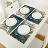 4/6pcs Set Table Mats Peacock Feather Art Printed Cotton Linen Table Napkin Kitchen Accessories Home Party Decorative Placemats