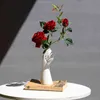 Ceramic Flower Vase Nordic Style Hand Shape Sculpture Vase Flower Planter Pot Desktop Ornaments Decor for Home 211103