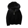 フードファッションスリムブラックの毛皮のジャケット偽のウサギの毛皮211110