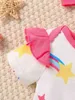Baby Rainbow Star Print Binding Ruffle Trim Body avec bandeau SHE