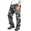 Camuflagem Calças de carga Homens Plus Size Thuts Thutical Calças Táticas Multi-Funcional Outdoor Casual Pant Calças de Viagem Homem