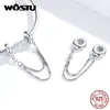 WOSTU 100％925 Sterling Silver Silicon Safety Chain Charm Fit Original Bracelet Pendant Zircon Simple Jewelry CQC1419 Q0531265E