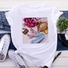 Kadınlar Kısa Kollu T-Shirt Beyaz Üstler Yüksek Topuk Ayakkabı Baskılı Tshirt Kadın Yaz Tee Femme Moda Giyim