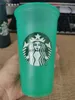Starbucks Tumbler 24oz 16 oz/710ml kupa plastik yeniden kullanılabilir açık içme düz alt fincan sütun şekli kapaklı saman bardian dhl 100pcs
