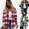 Womens Ladies Fleece Checked Plaid Shacket Jacket Winter Button Coat Outwear Top