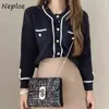 NEPLOE Jesień Chic Pearl Button Swetry Moda Proste Cardigan O-Neck Casual All-Dopasuj Podwójne Kieszenie Płaszcz 1 G715 211215