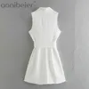 OLオフィスレディブレザードレススーツの衣装夏のファッションノースリーブシングルブレストレディースホワイトミニSashes 210604